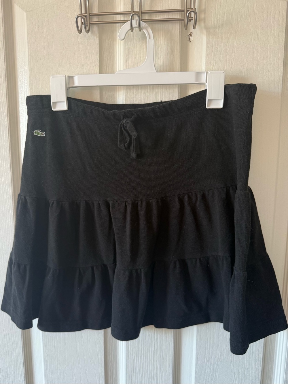 Lacoste Black Tiered Ruffle Mini Skirt 100% Cotton Drawstring